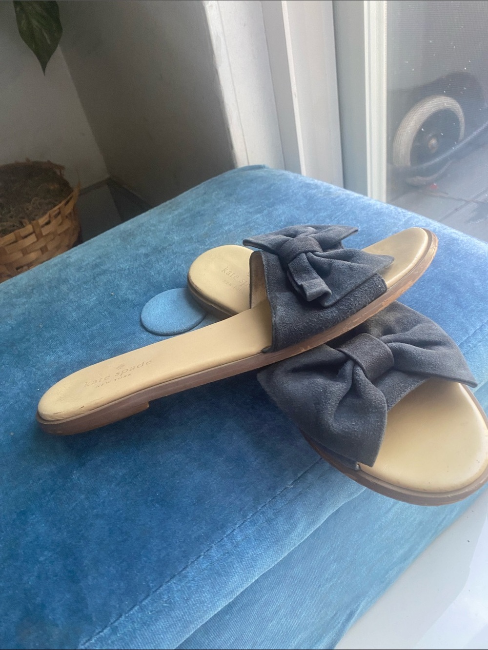 kate spade Gray Suede Bow Slide Sandals View 4